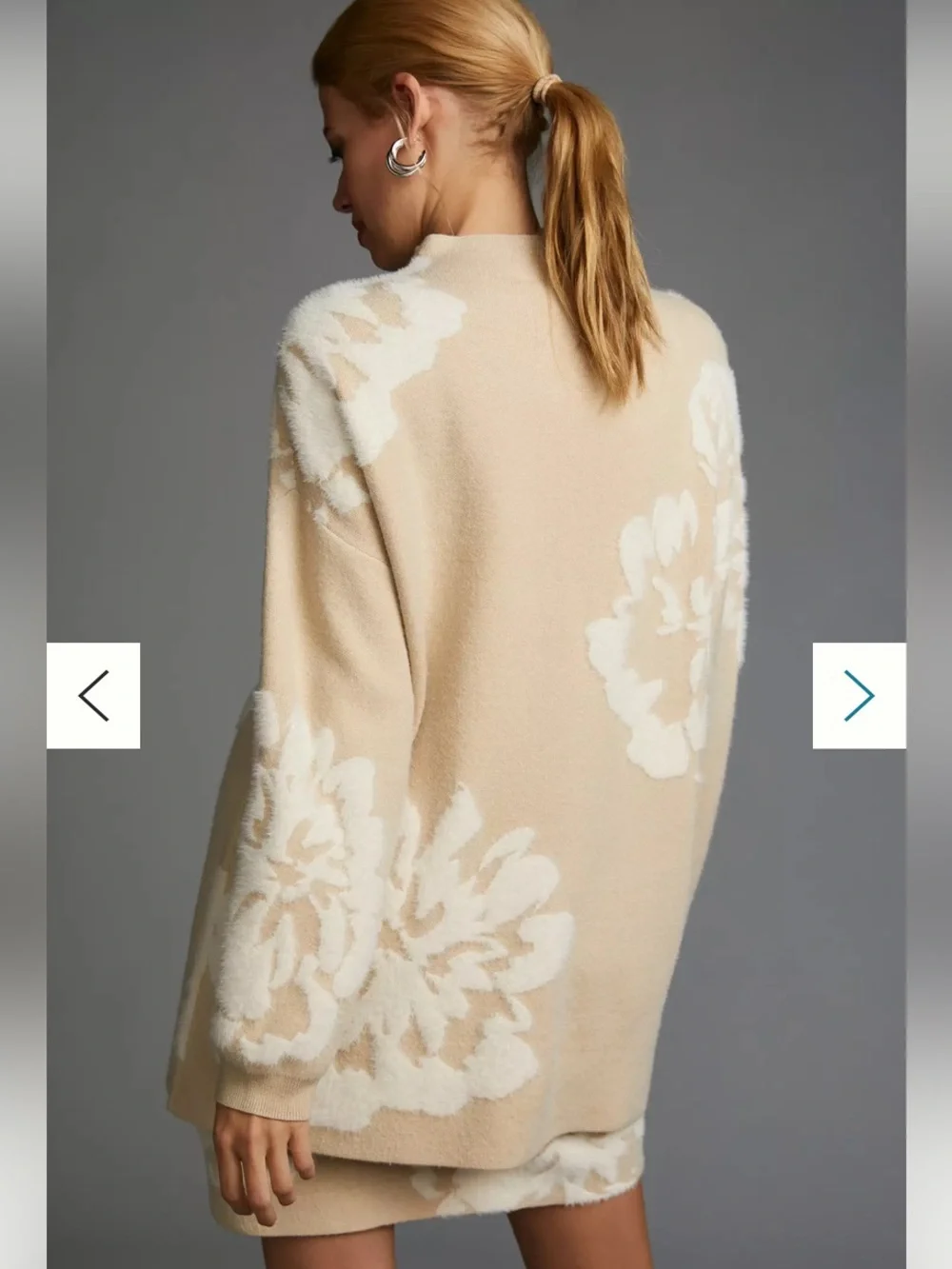 New Anthropologie Sweater Skirt Set Winter Cream Beige Floral Appliqué Fuzzy M